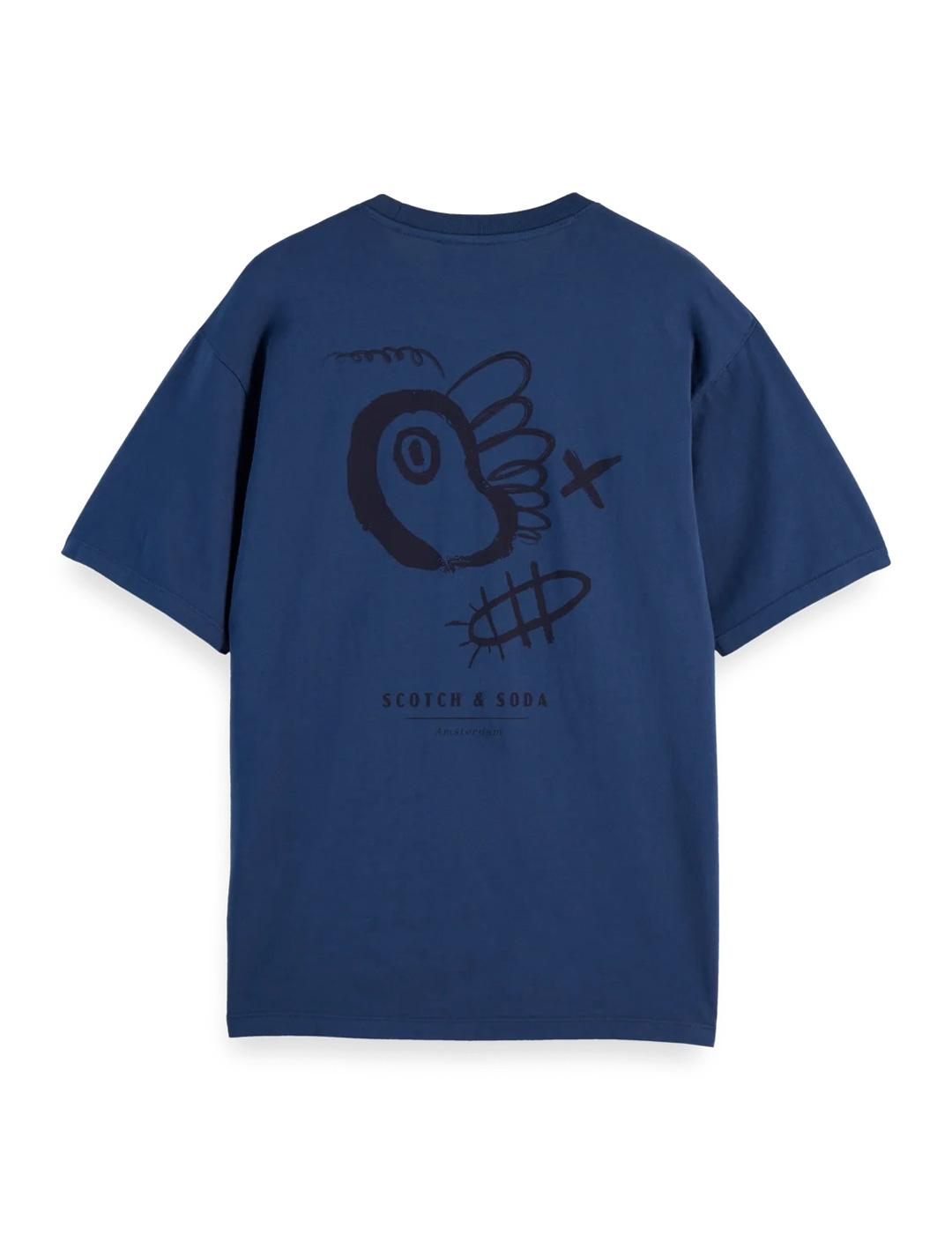 Scotch Soda Printed Artwork Camiseta Hombre Azul