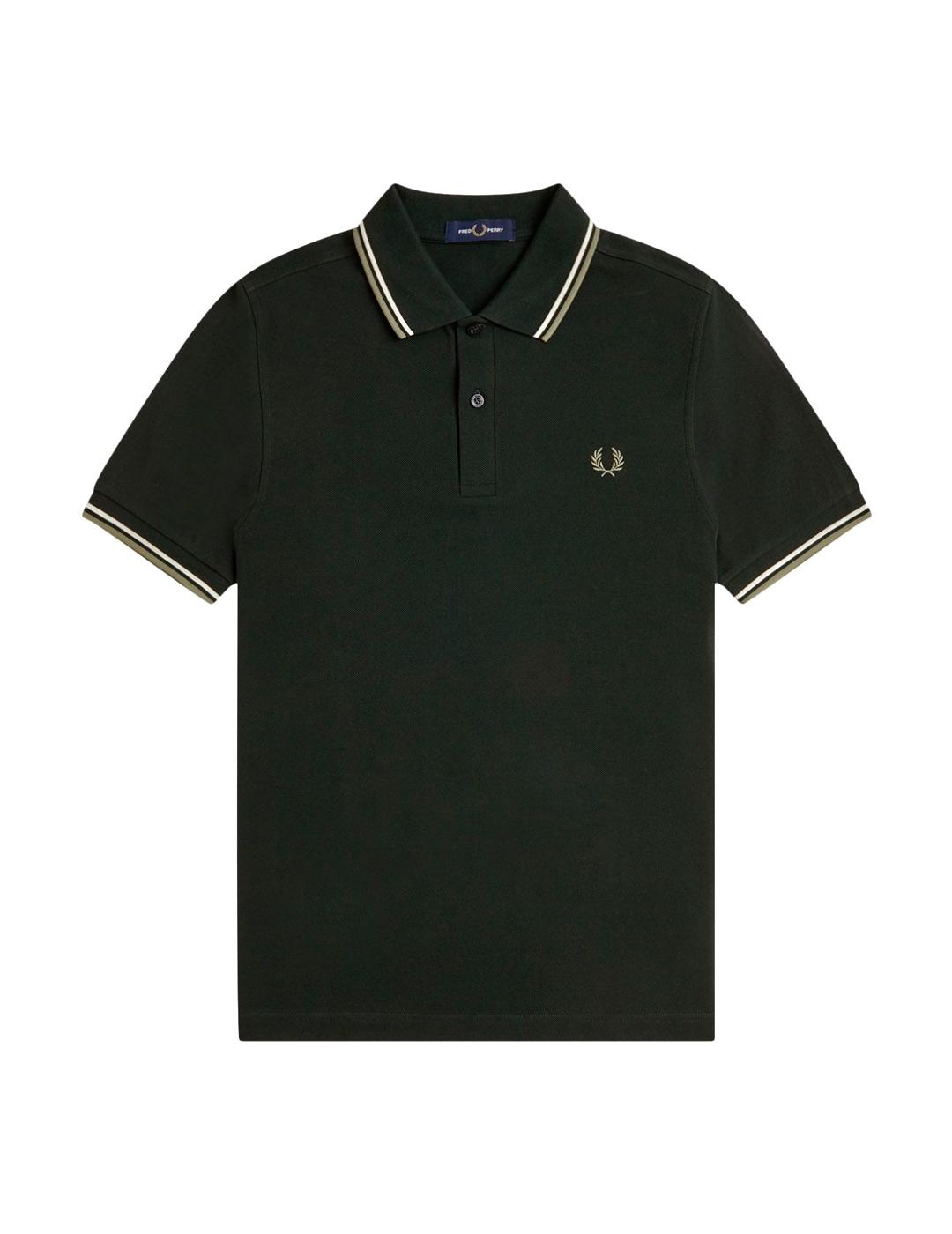 Fred Perry M3600 Polo Hombre Franjas Verde