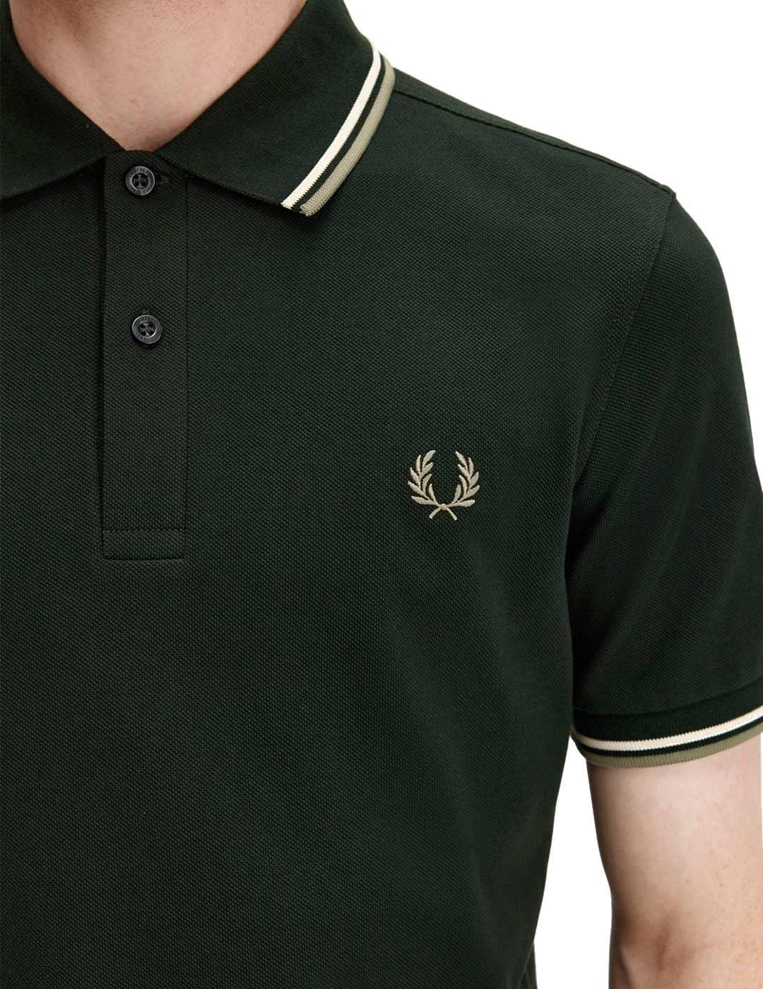Fred Perry M3600 Polo Hombre Franjas Verde