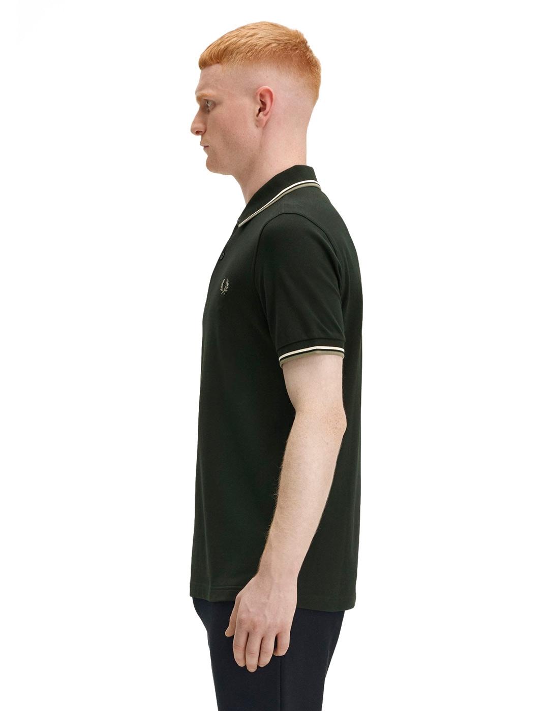 Fred Perry M3600 Polo Hombre Franjas Verde