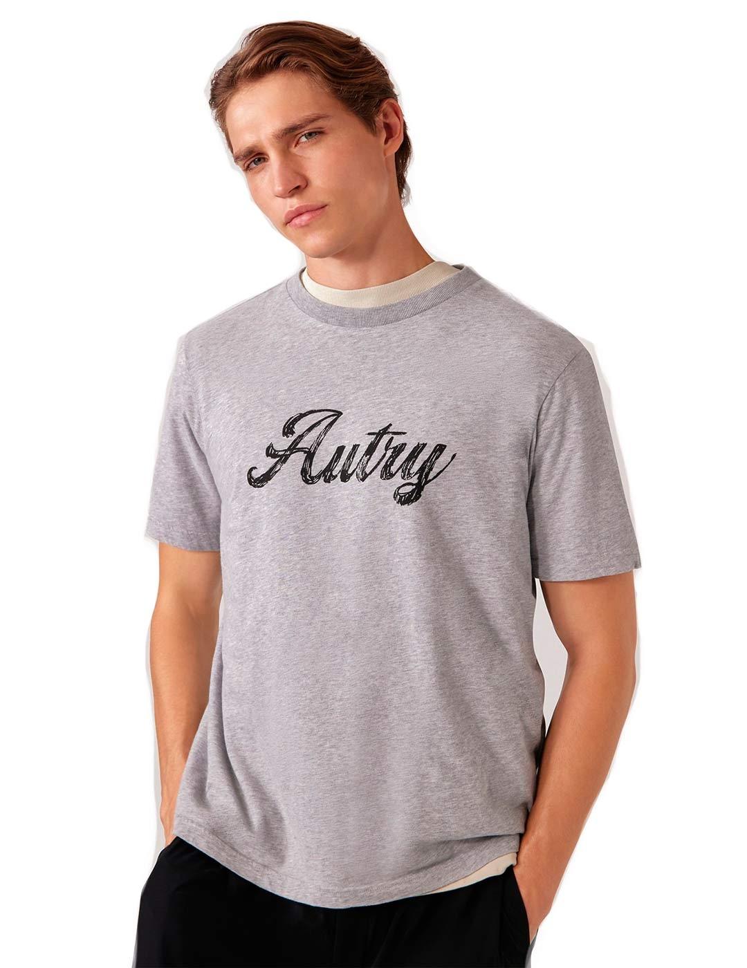 Autry Logo Marca Camiseta Hombre Gris