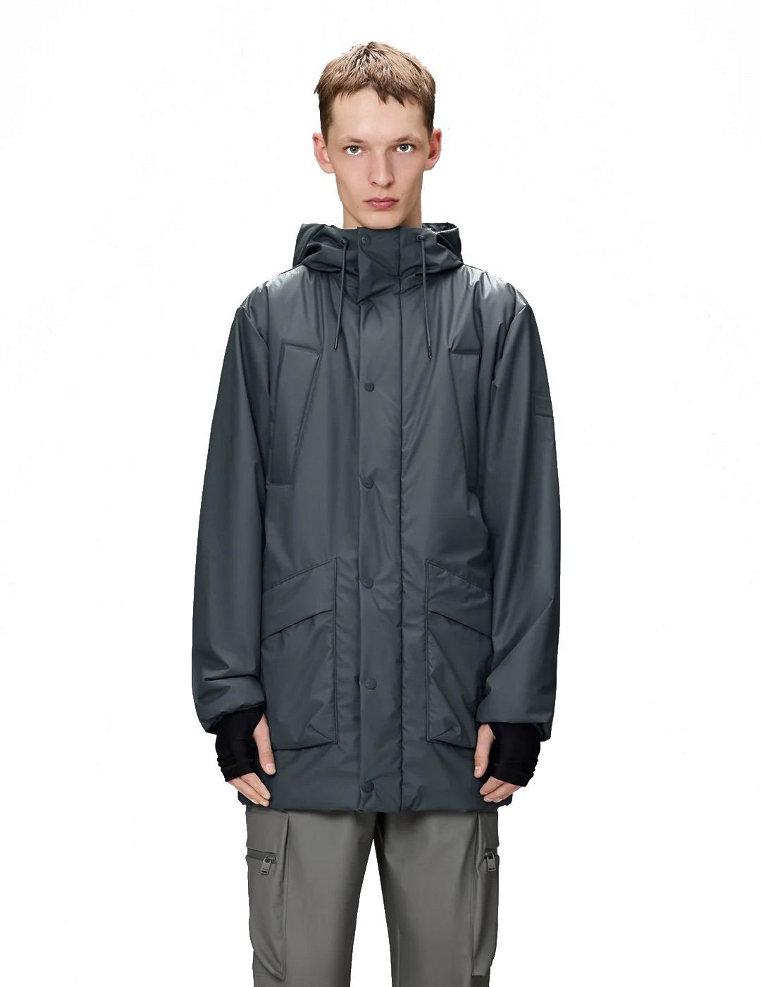 Rains Lohj Long Insu ted Cargo Parka Hombre Gris