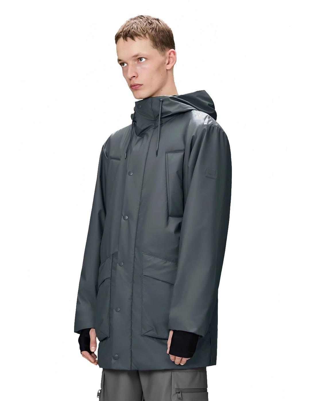 Rains Lohj Long Insu ted Cargo Parka Hombre Gris