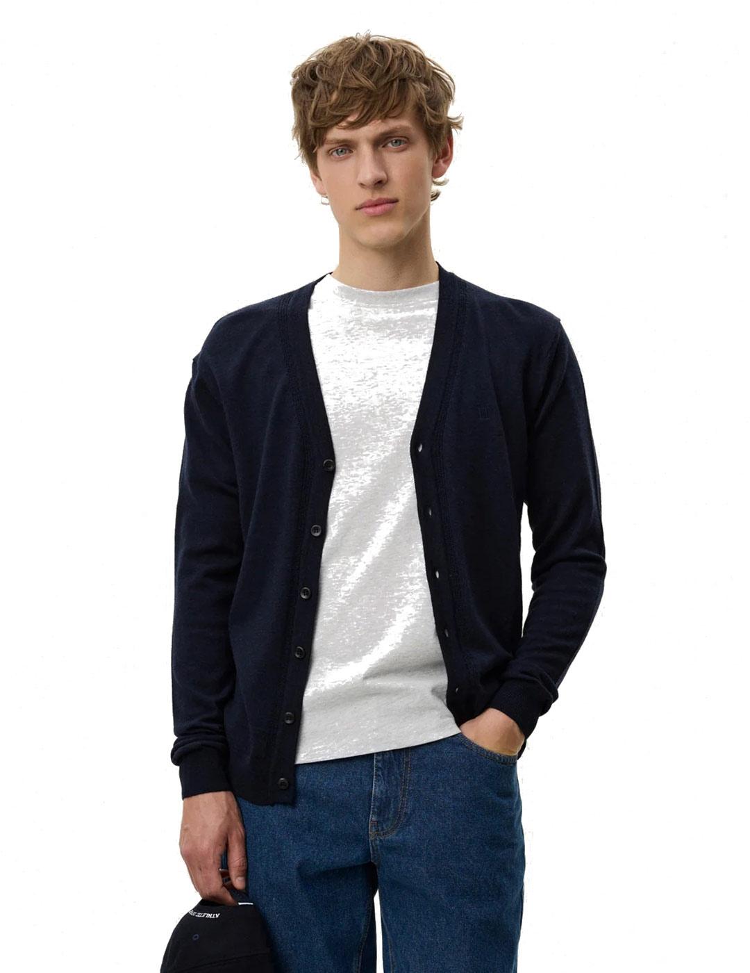 Les Deux Greyson Merino Cardigan Hombre Azul Marino