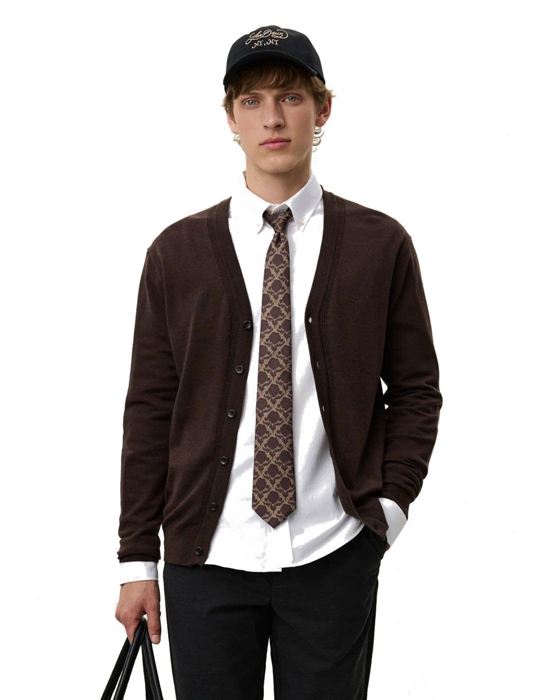Les Deux Greyson Merino Cardigan Hombre Marrón