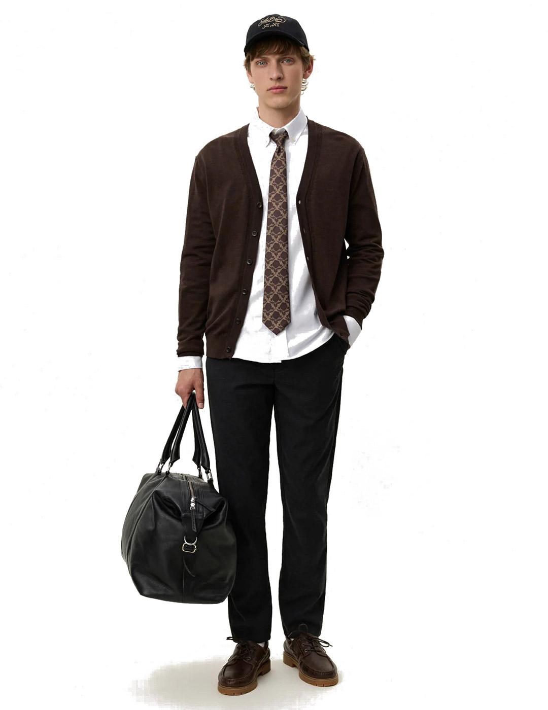 Les Deux Greyson Merino Cardigan Hombre Marrón