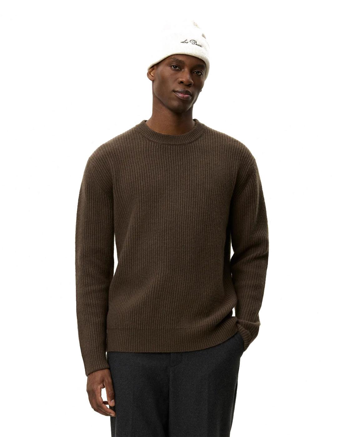 Les Deux Eddie Wool Jersey Canalé Verde Militar