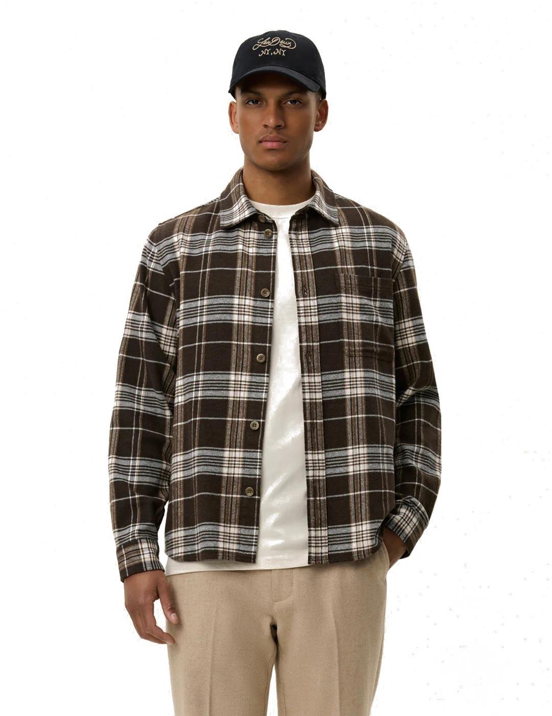 Les Deux Lennon Check Sobrecamisa Hombre Cuadros Marrón