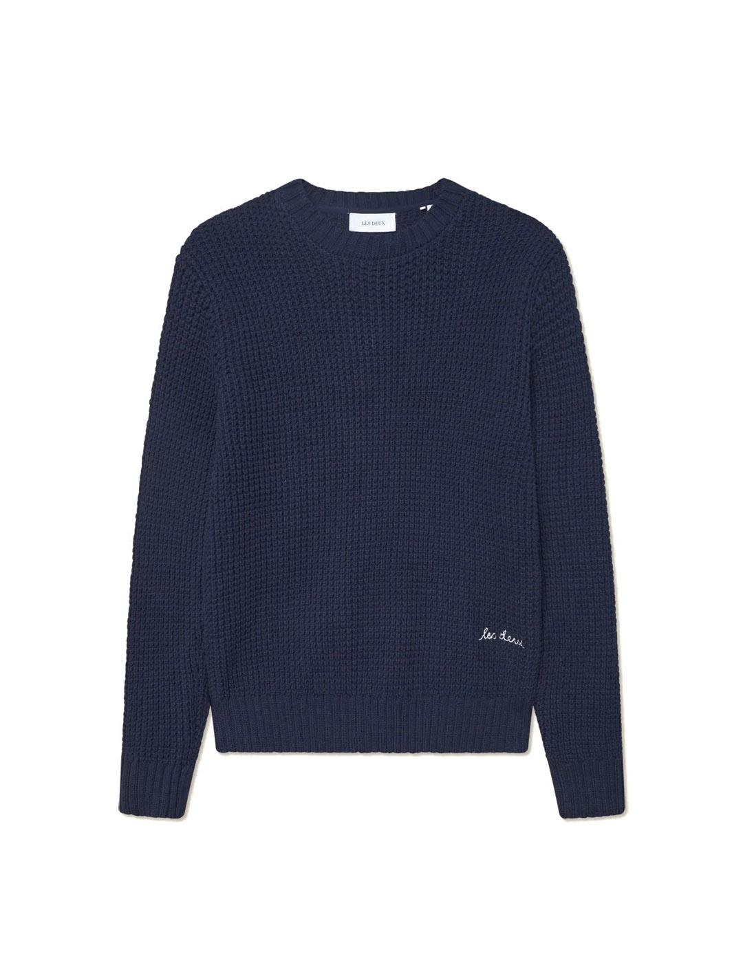 Les Deux Alvin Waffle Jersey Hombre Azul Marino