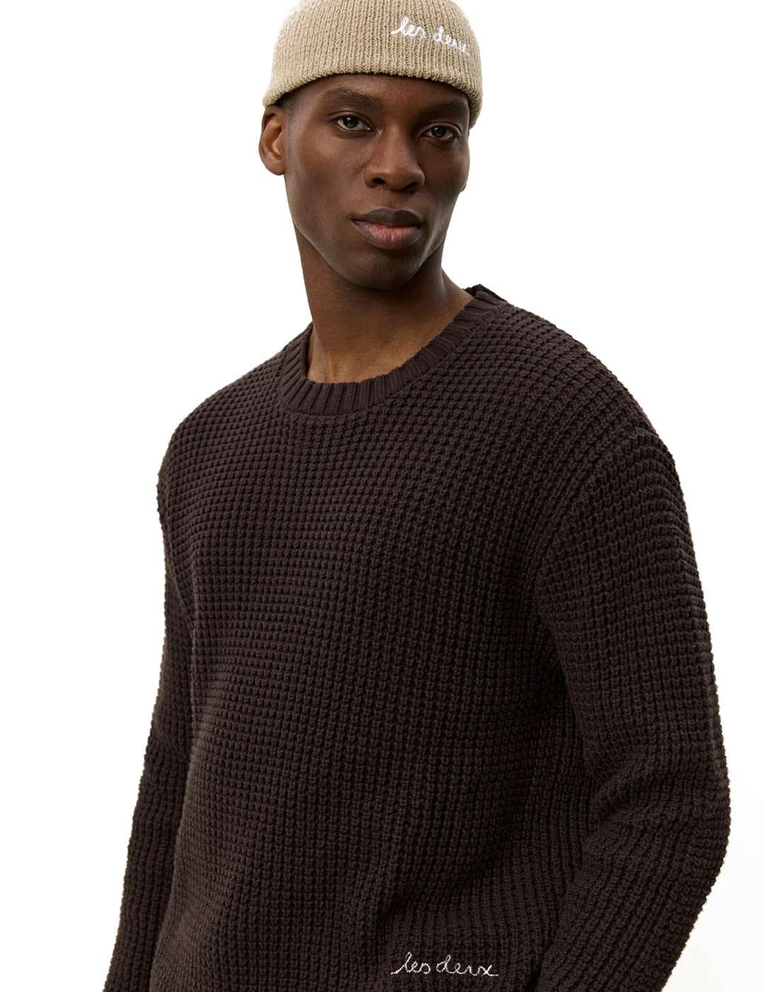 Les Deux Alvin Waffle Jersey Hombre Marrón