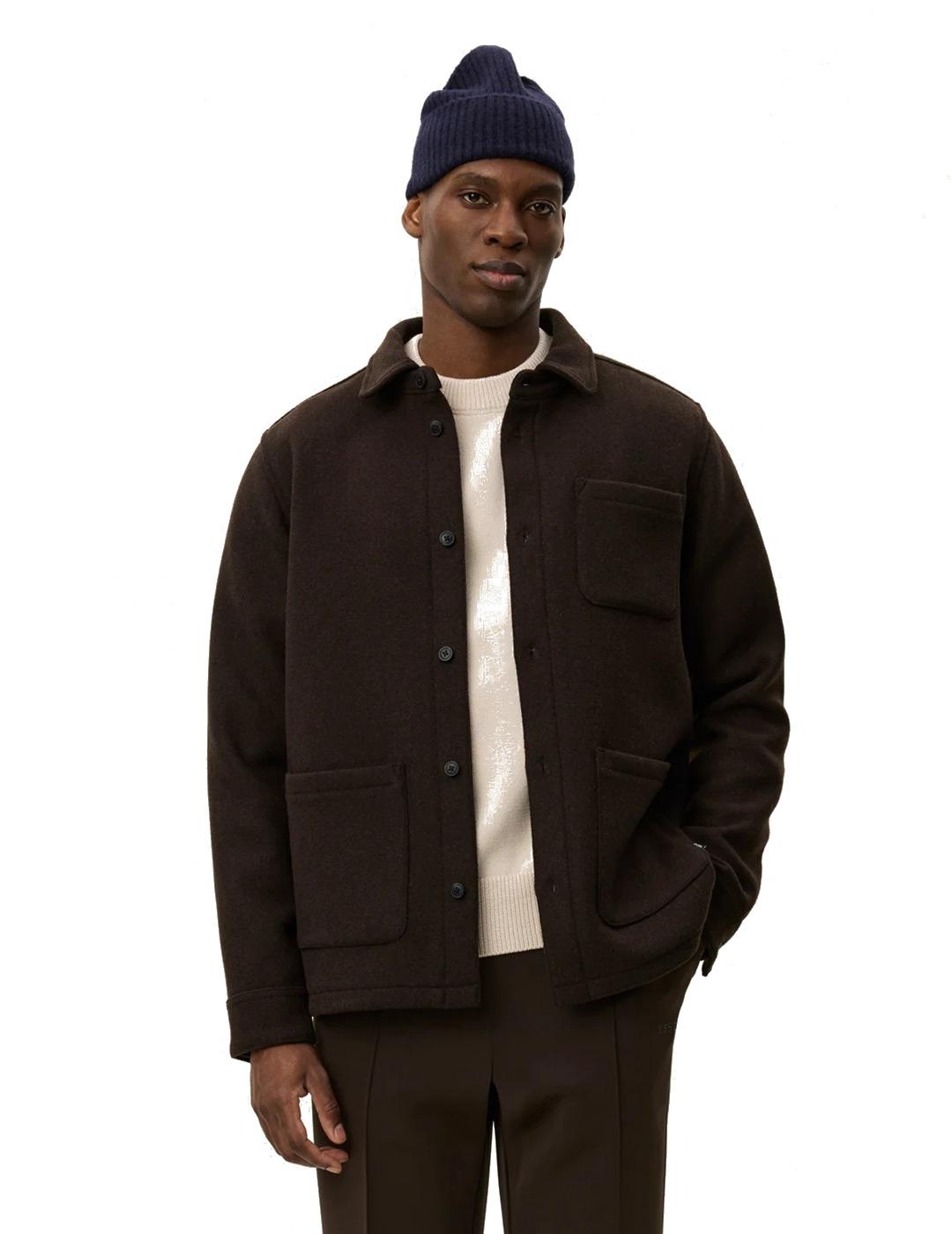 Les Deux Jason Solid Wool Sobrecamisa Hombre Marrón