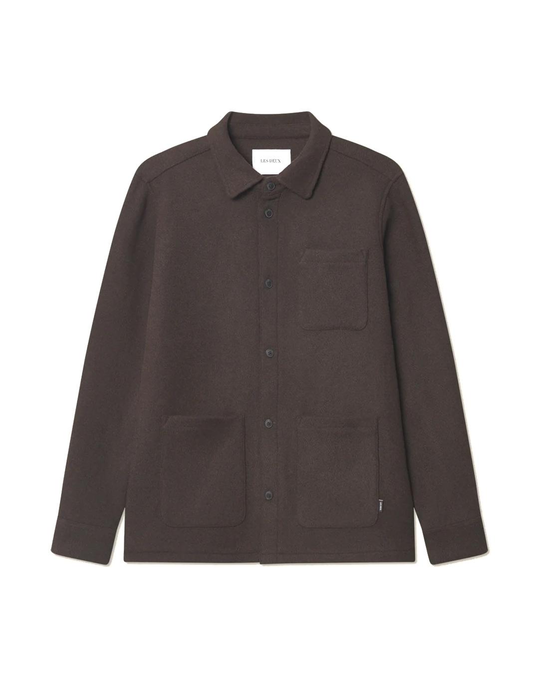 Les Deux Jason Solid Wool Sobrecamisa Hombre Marrón