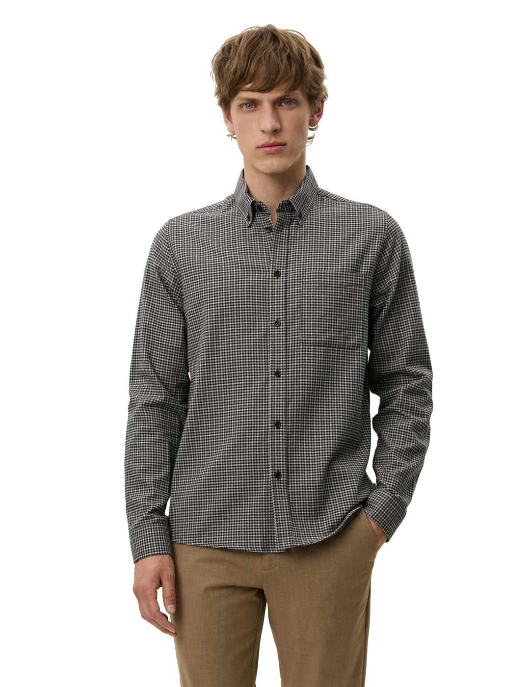 Les Deux Konrad Check Flannel Camisa Hombre Gris