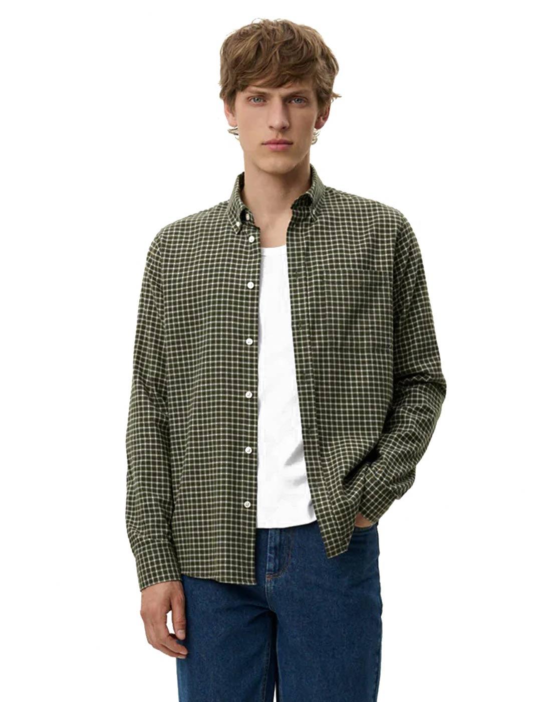Les Deux Konrad Check Flannel Camisa Hombre Verde