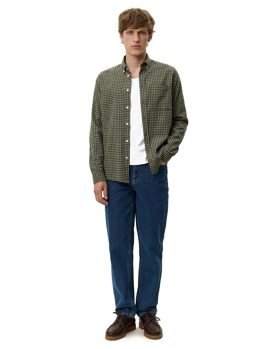 Les Deux Konrad Check Flannel Camisa Hombre Verde