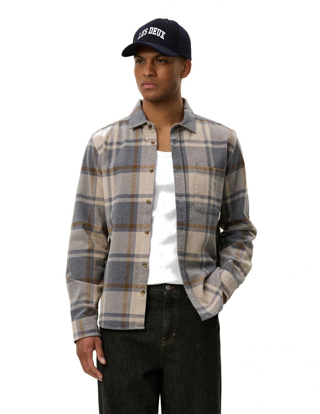 Les Deux Jeremy Check Flannel Camisa Cuadros Hombre Gris