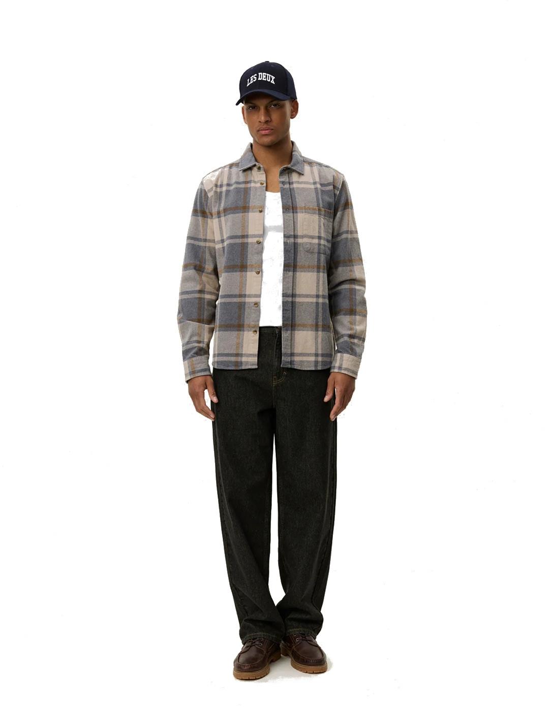Les Deux Jeremy Check Flannel Camisa Cuadros Hombre Gris