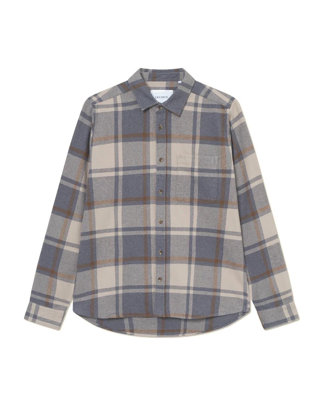 Les Deux Jeremy Check Flannel Camisa Cuadros Hombre Gris