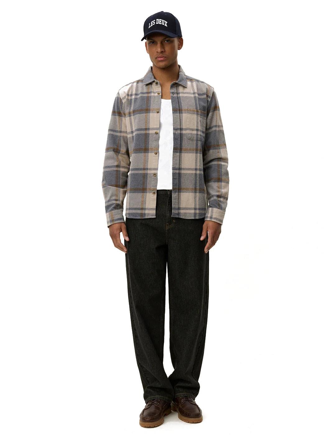 Les Deux Jeremy Check Flannel Camisa Hombre Cuadros Gris