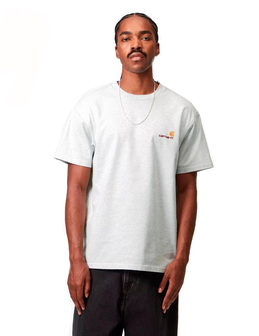 Carhartt S/S American Script Camiseta Hombre Gris Clara