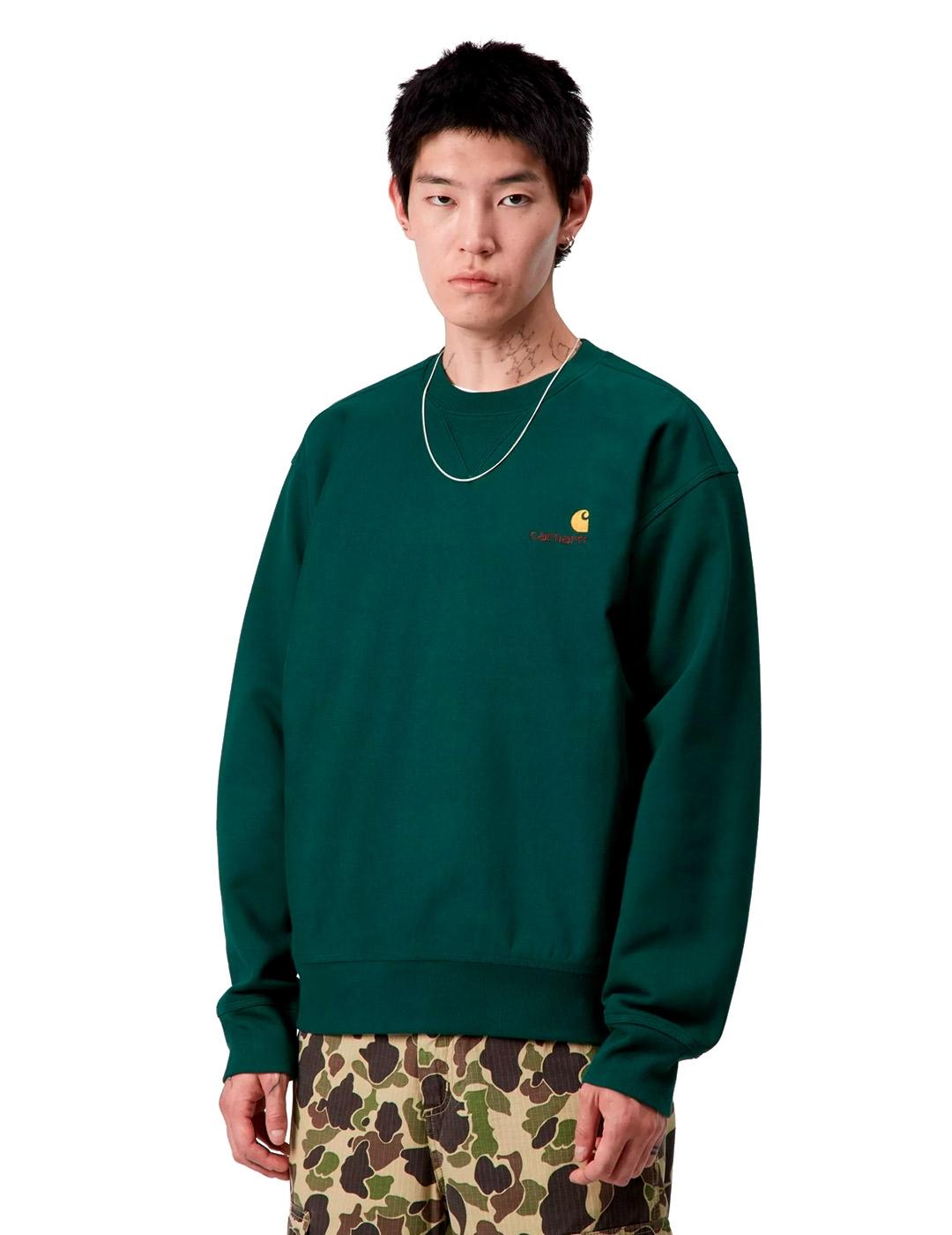 Carhartt American Script Sweat Sudadera Hombre Verde