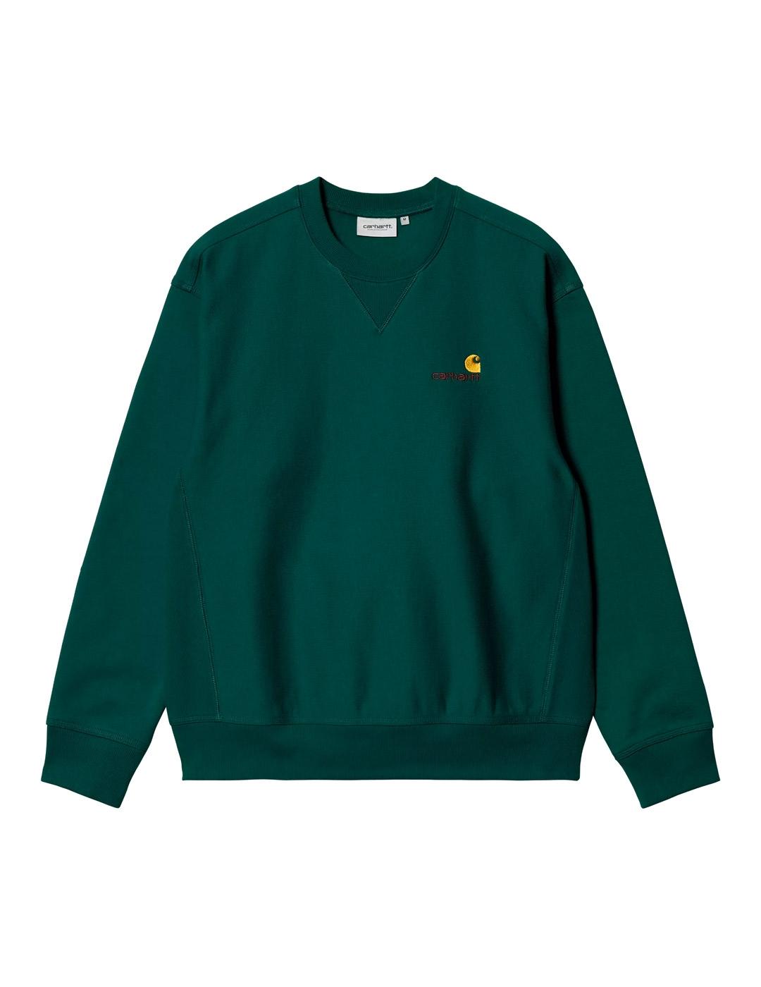 Carhartt American Script Sweat Sudadera Hombre Verde