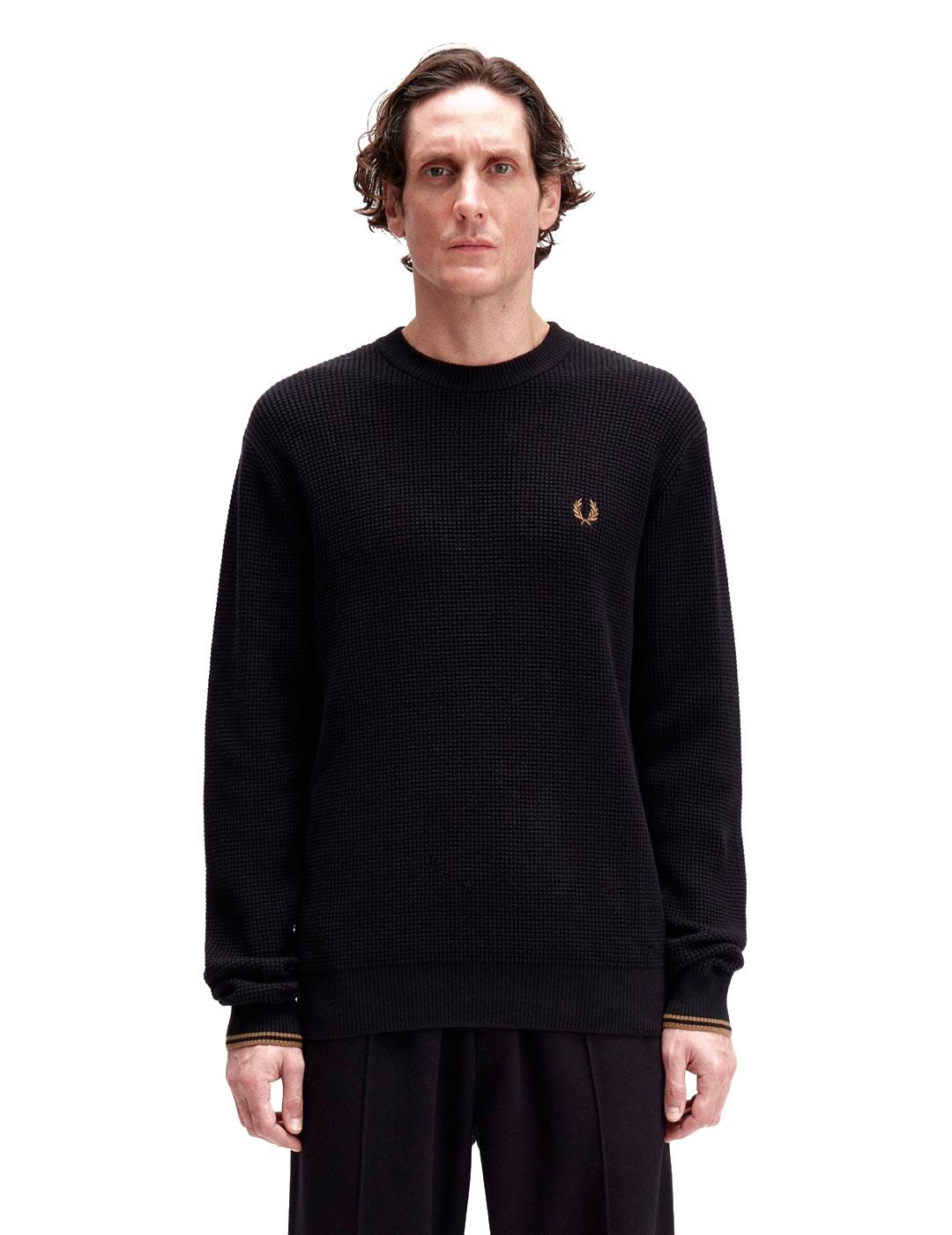 Fred Perry Waffle Stitch Jersey Hombre Negro