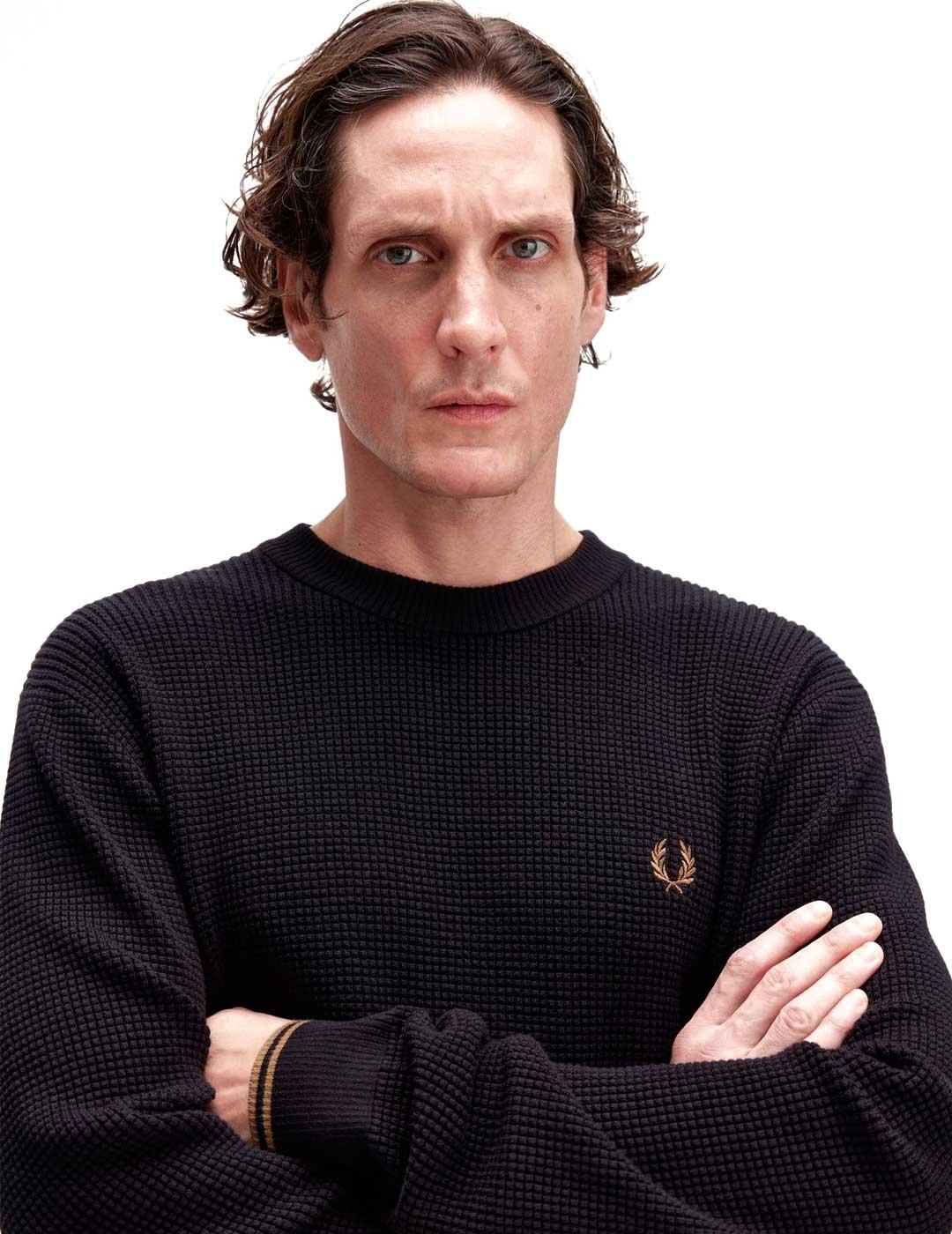 Fred Perry Waffle Stitch Jersey Hombre Negro