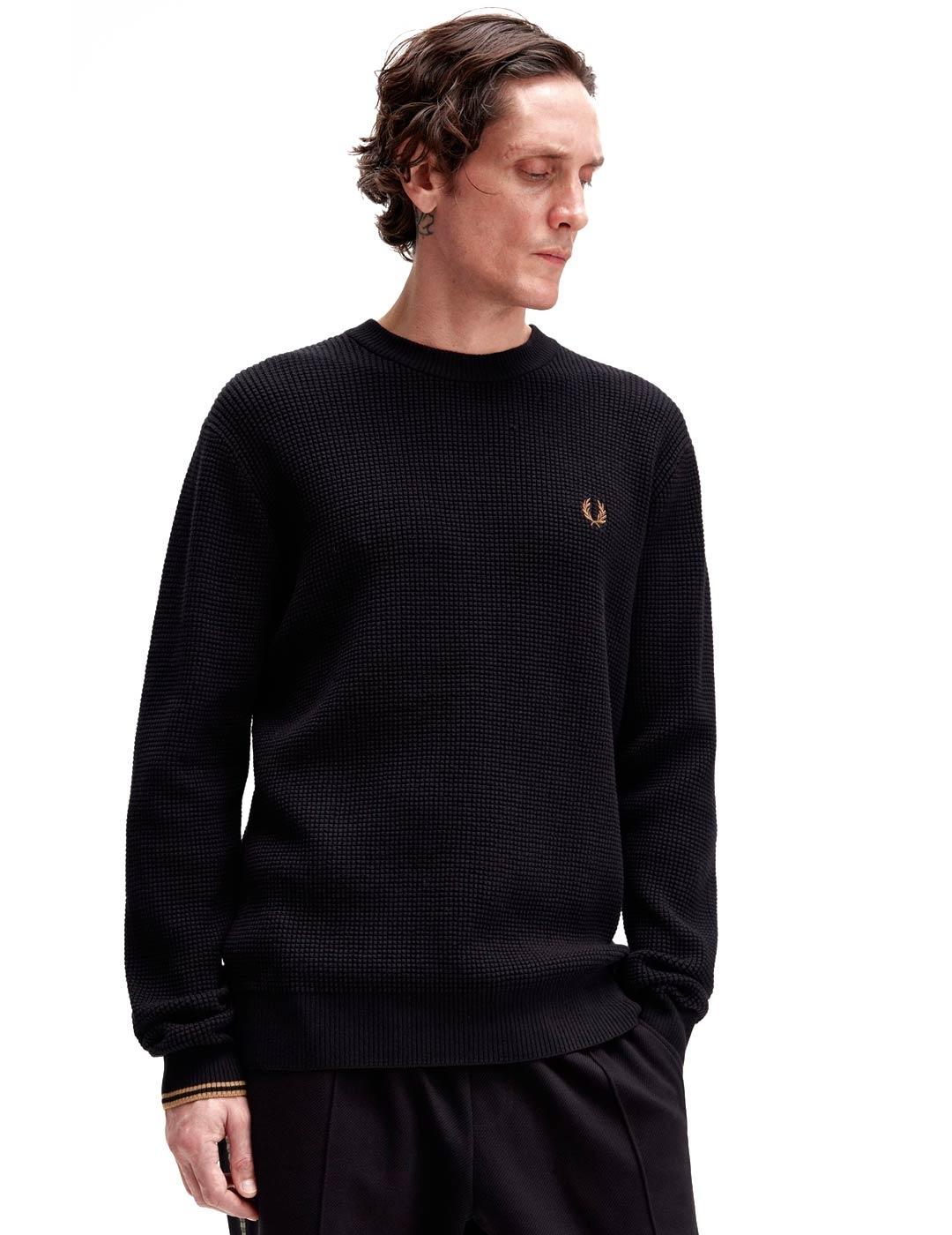Fred Perry Waffle Stitch Jersey Hombre Negro