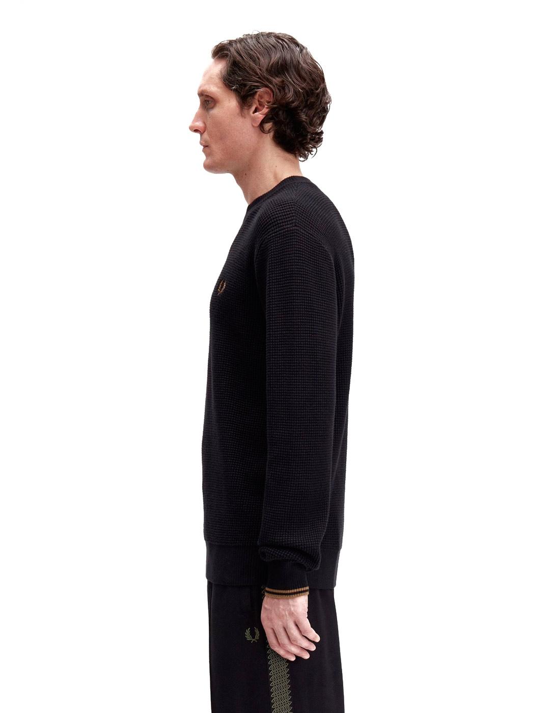 Fred Perry Waffle Stitch Jersey Hombre Negro