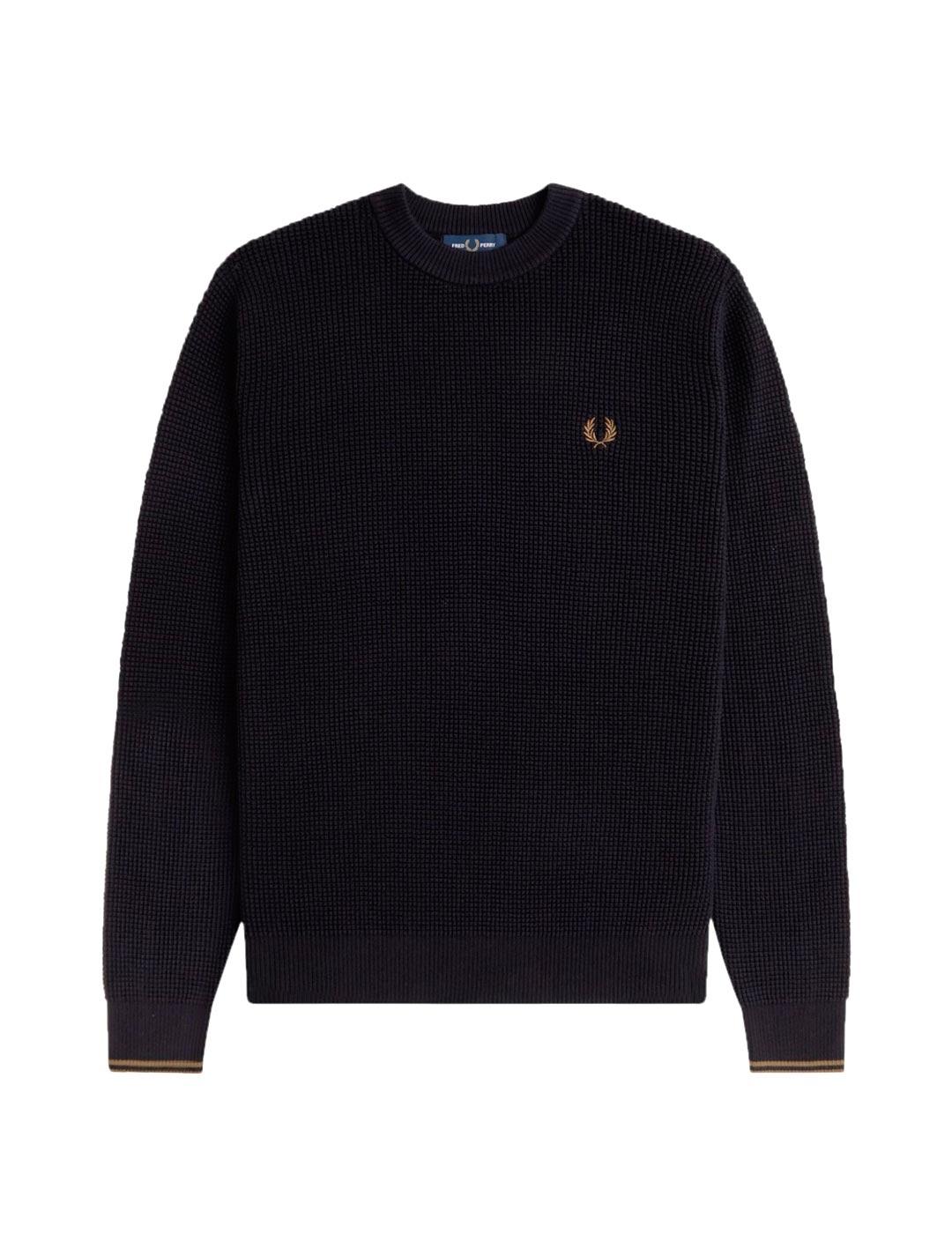 Fred Perry Waffle Stitch Jersey Hombre Negro