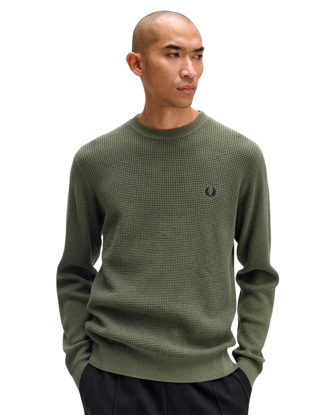 Fred Perry Waffle Stitch Jersey Hombre Verde
