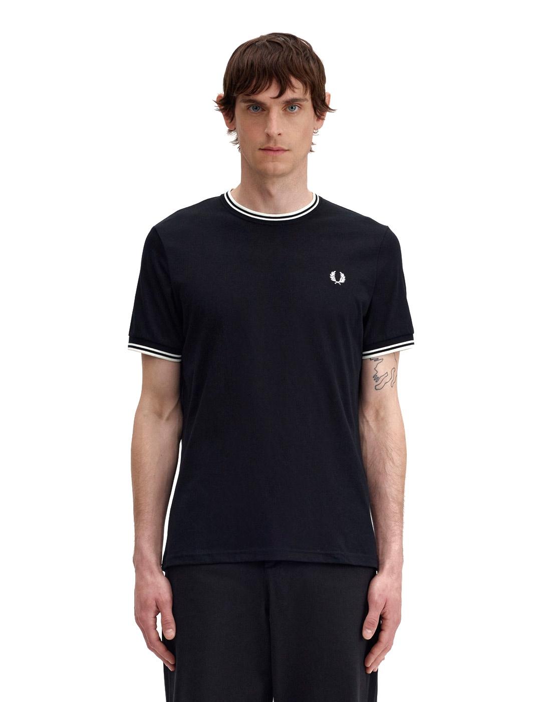 Fred Perry Twin Tipped Camiseta Hombre Negra