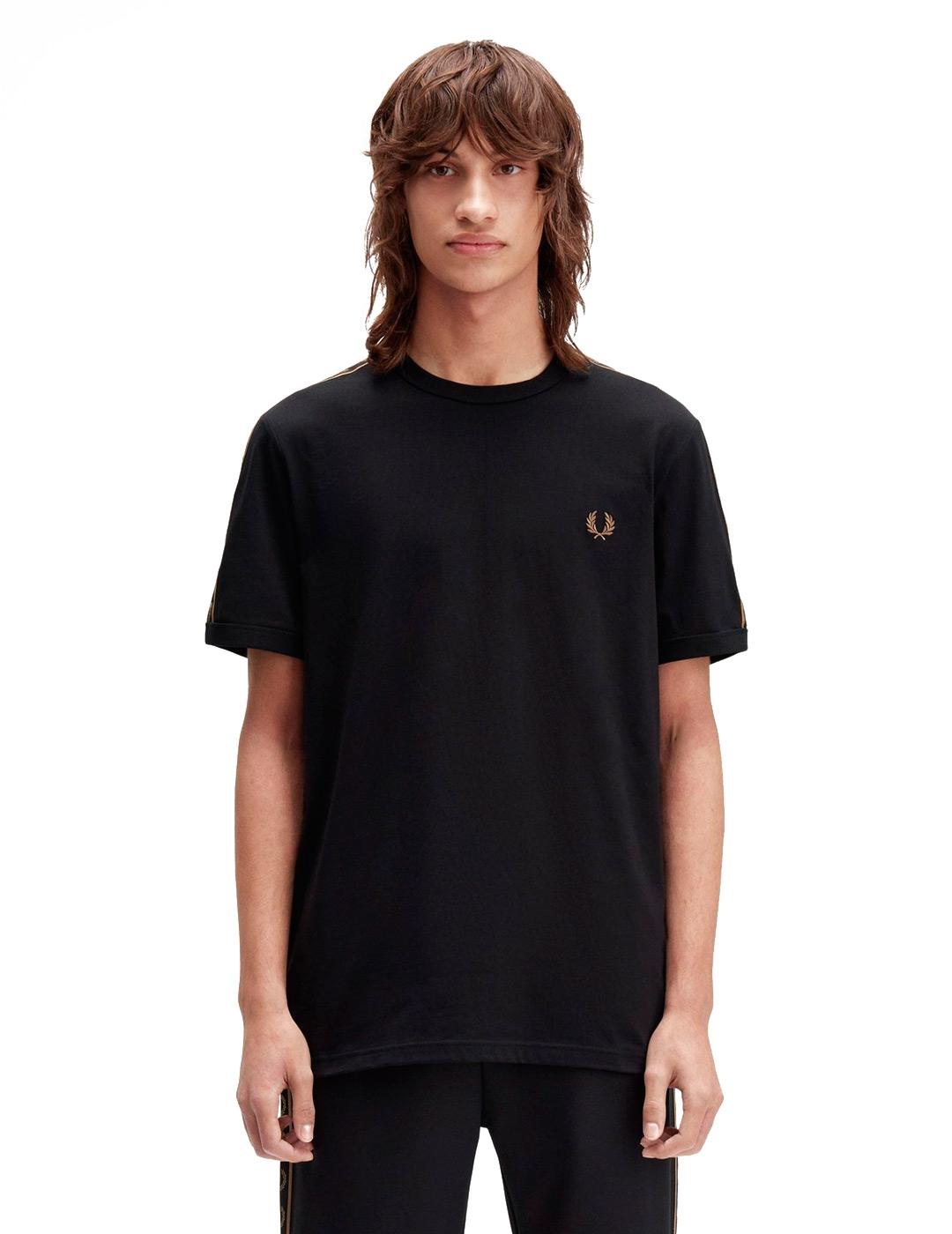 Fred Perry Contrast Tape Ringer Camiseta Hombre Negra