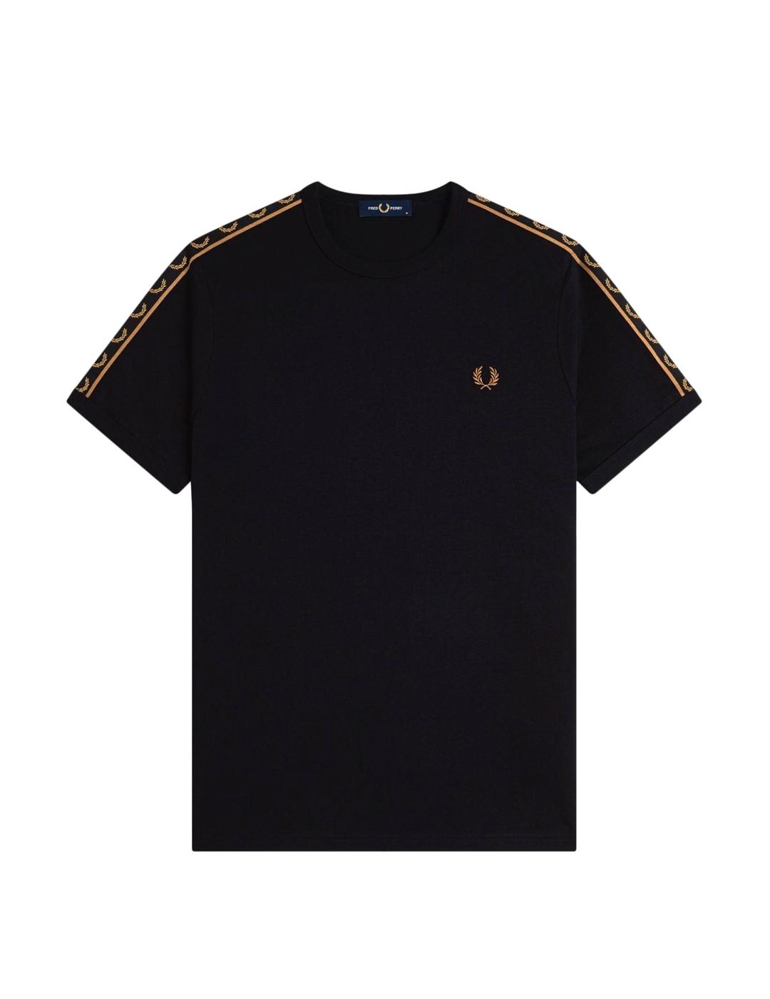 Fred Perry Contrast Tape Ringer Camiseta Hombre Negra
