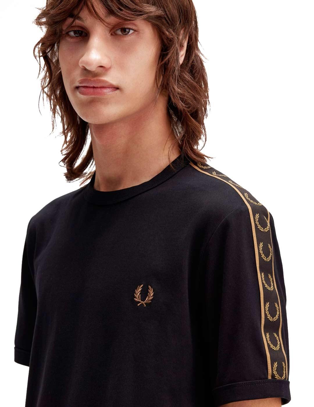 Fred Perry Contrast Tape Ringer Camiseta Hombre Negra