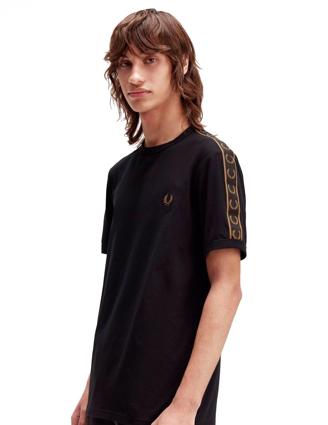 Fred Perry Contrast Tape Ringer Camiseta Hombre Negra