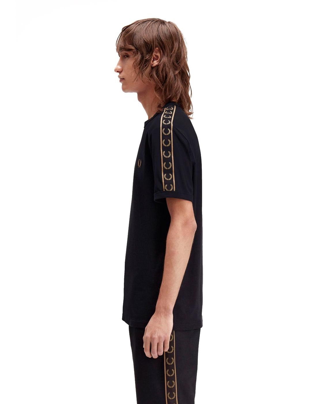 Fred Perry Contrast Tape Ringer Camiseta Hombre Negra