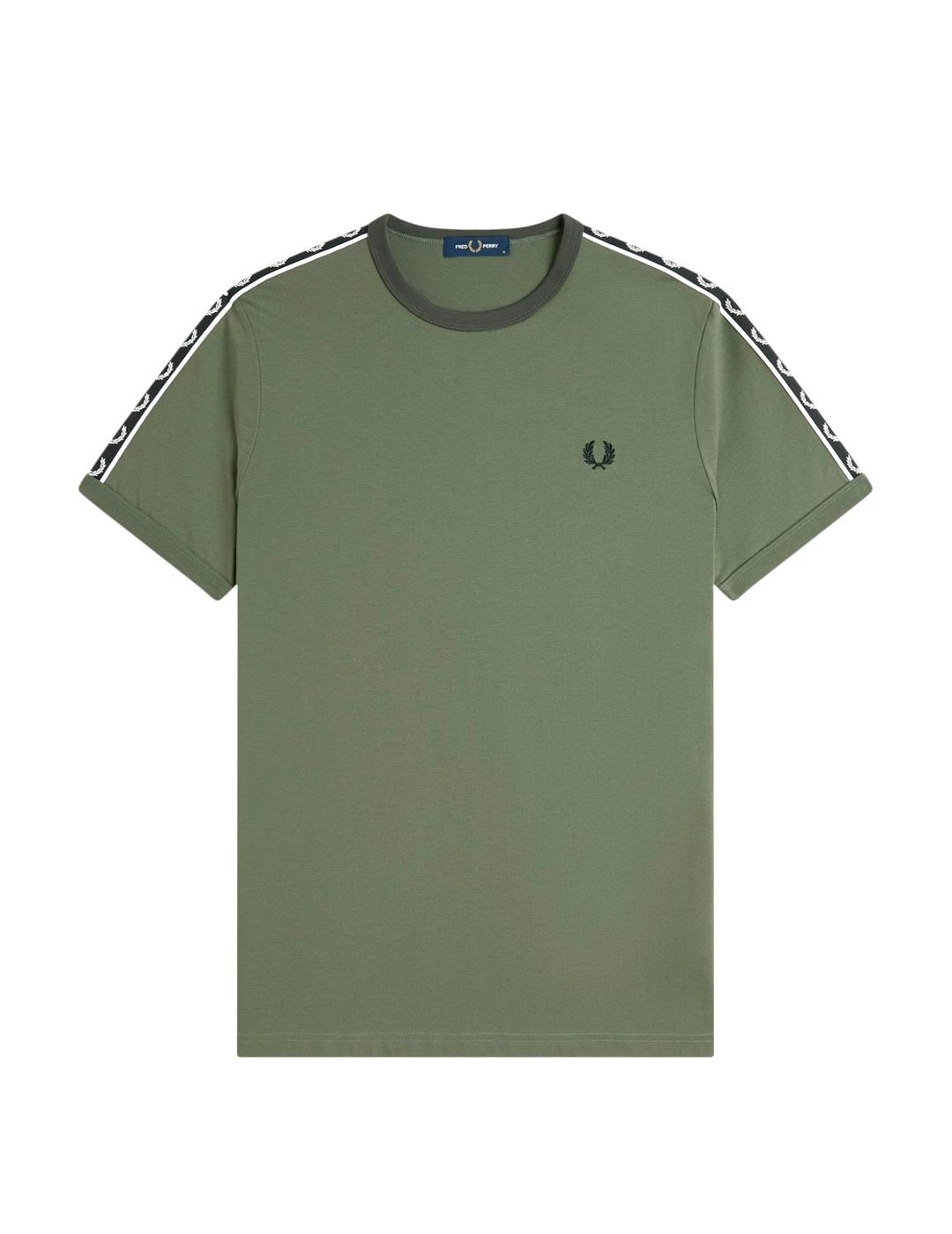 Fred Perry Contrast Tape Ringer Camiseta Hombre Verde