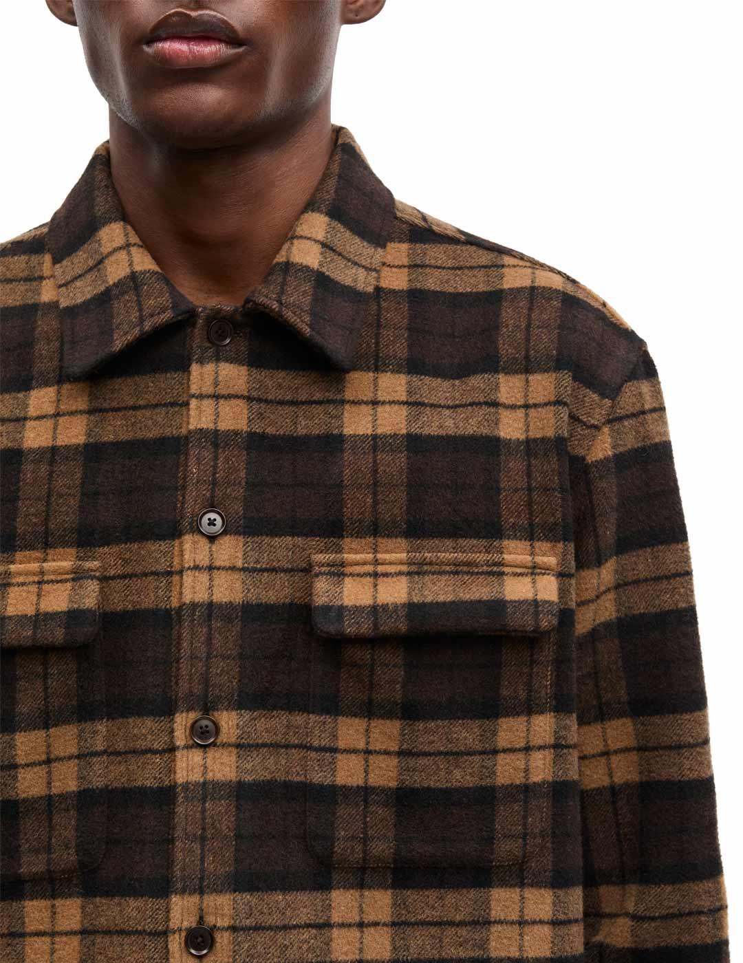 Samsoe Samsoe Sacastor Sobrecamisa Hombre Cuadros Marrón