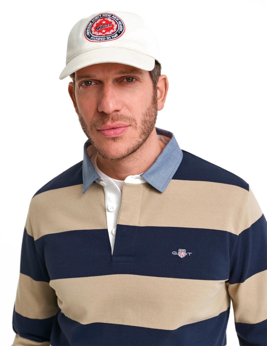 Gant Polo Rugger Rayas Hombre Marino Beige