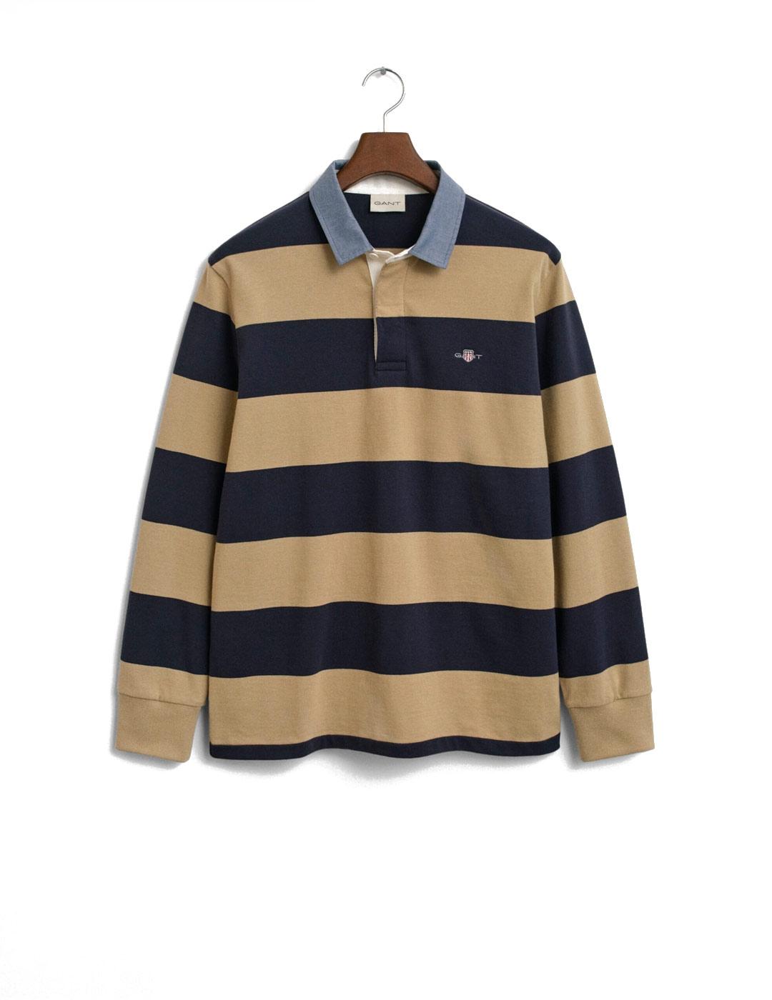Gant Polo Rugger Rayas Hombre Marino Beige