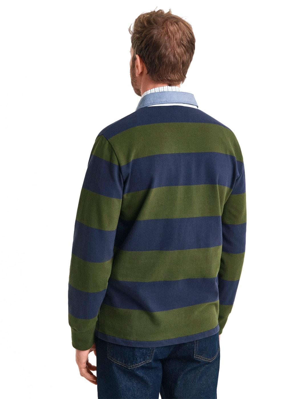 Gant Polo Rugger Rayas Hombre Marino Verde