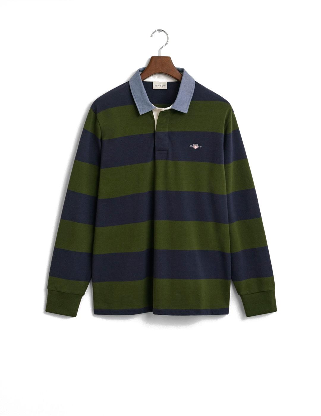 Gant Polo Rugger Rayas Hombre Marino Verde