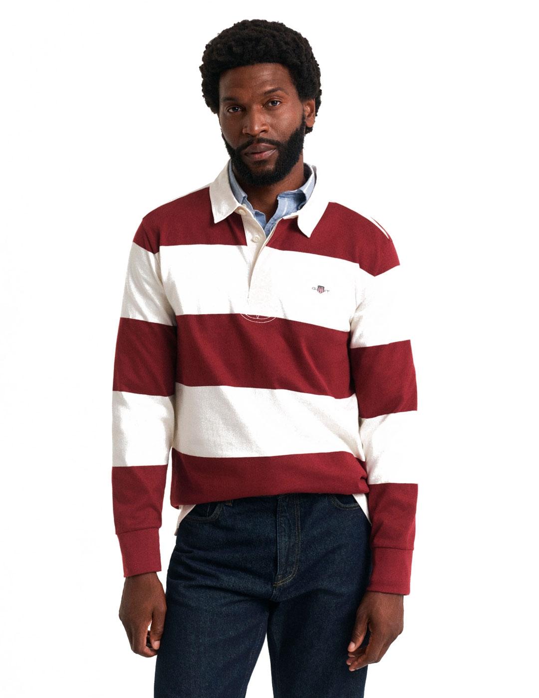 Gant Polo Rugger Rayas Hombre Marino Beige