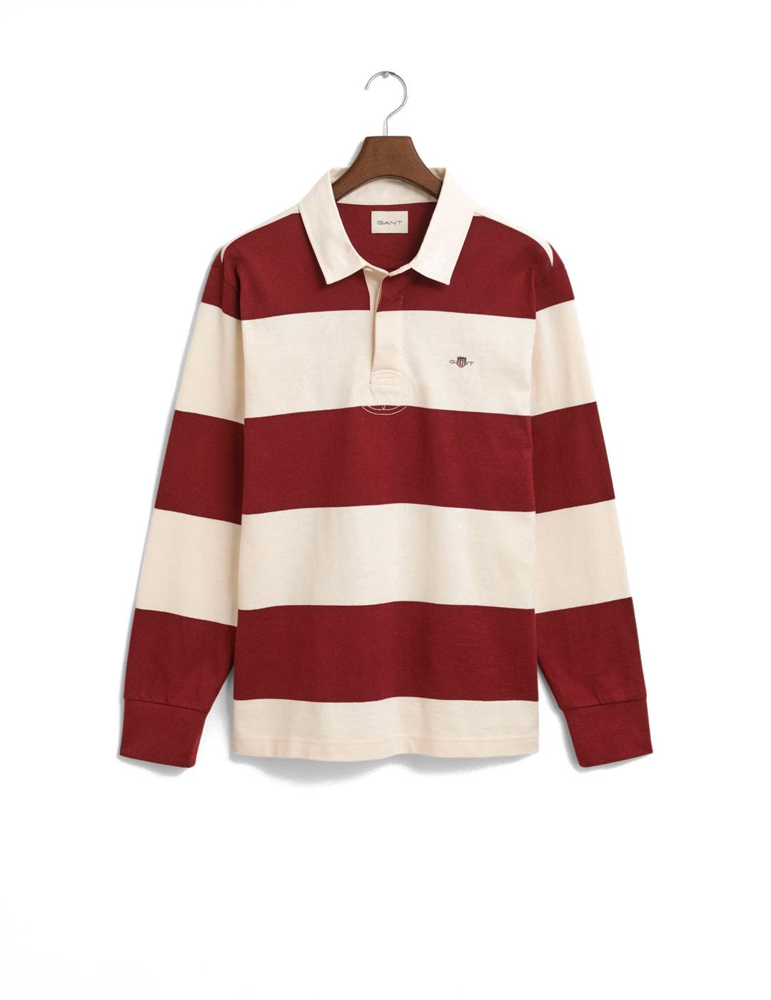 Gant Polo Rugger Rayas Hombre Rojo Beige