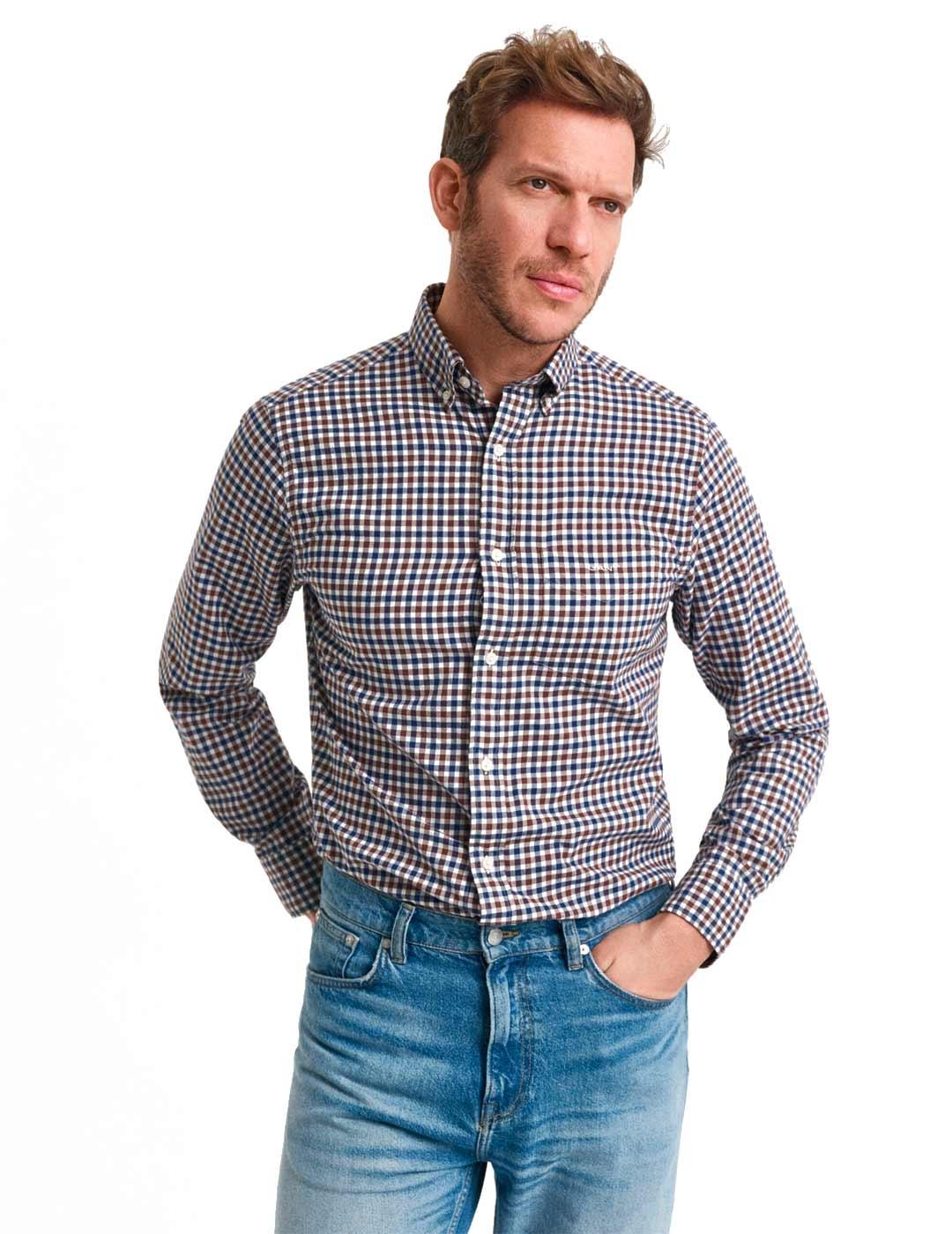 Gant Camisa Hombre Cuadro Vichy Marrón Azul