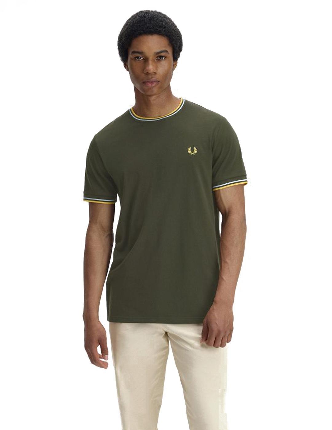 Fred Perry M1588 Camiseta Franjas Hombre Verde Fred Perry para Hombre ...